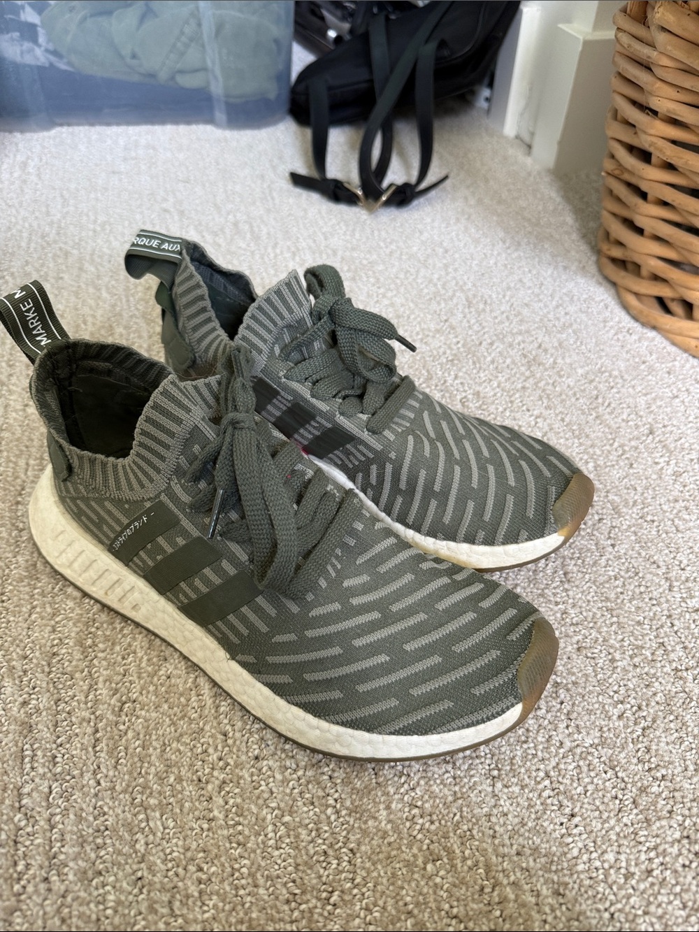adidas Olive Green Knit Slip-On Sneakers with White Sole